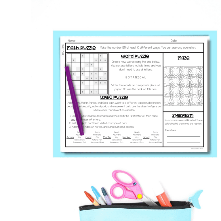 puzzle sheets for enrichment activities